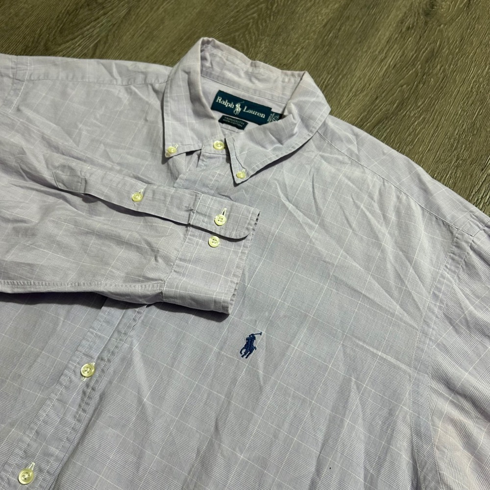 Ralph Lauren Button Down Shirt 17.5 36/37 Lavender‎ Yarmouth Cotton Check Pony